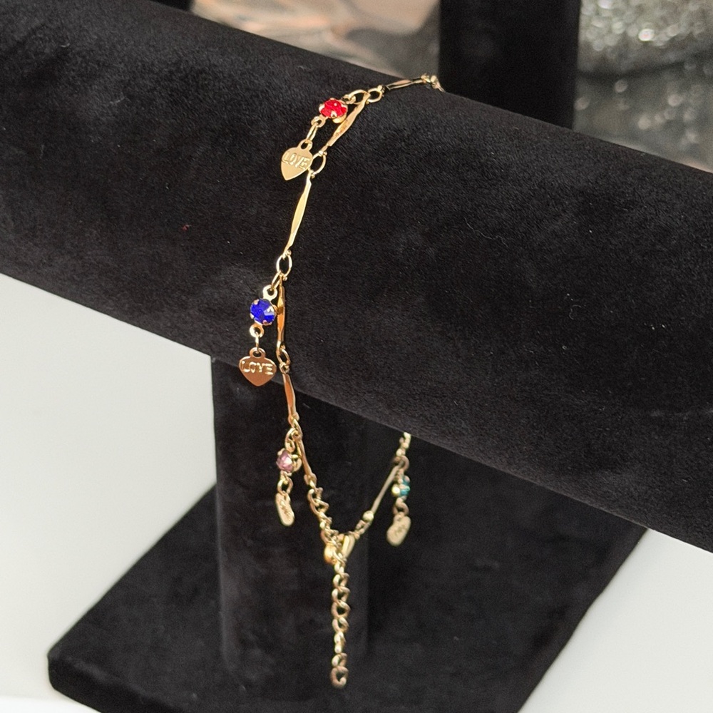Delicate Gold-Link Bracelet with Multicolor Crystals - Women Jewelry